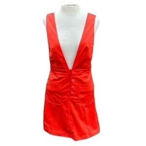 SHEIN Covered Button Front Patch Pocket Corduroy Sleeveless Dress, plunge front